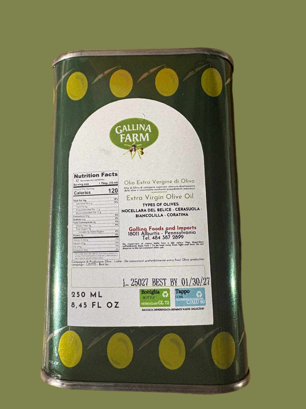 Gallina farms extra virgin olive oil 250 ml