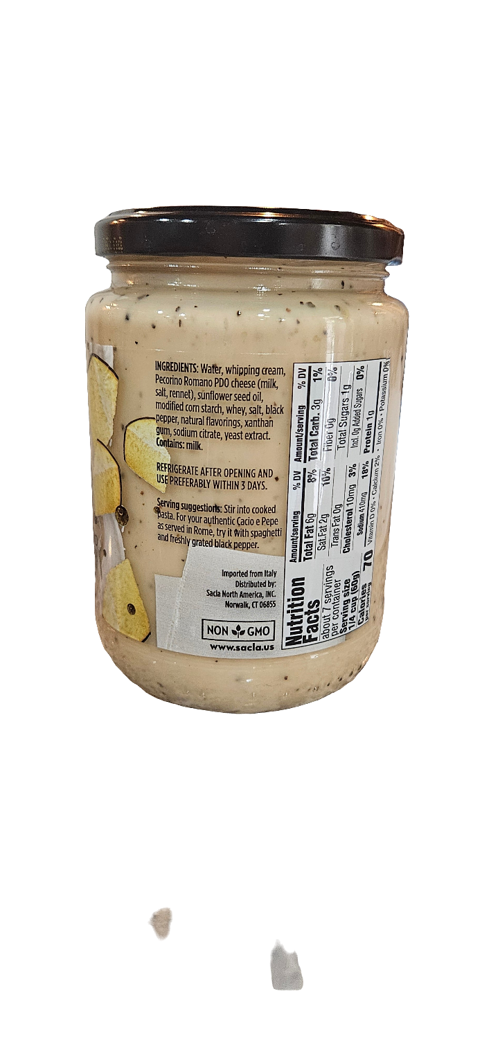 Sacla cacio e pepe w pecorino Romano & black pepper pasta sauce  14.5 oz