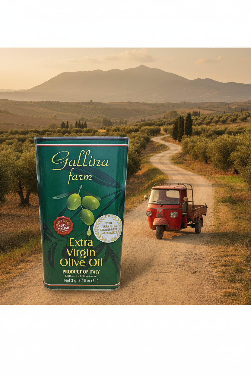 Gallina farms Extra virgin olive oil 3 litr tin / with tonda iblea,  Calamignara and Santagatese Harvest 2025/2026
