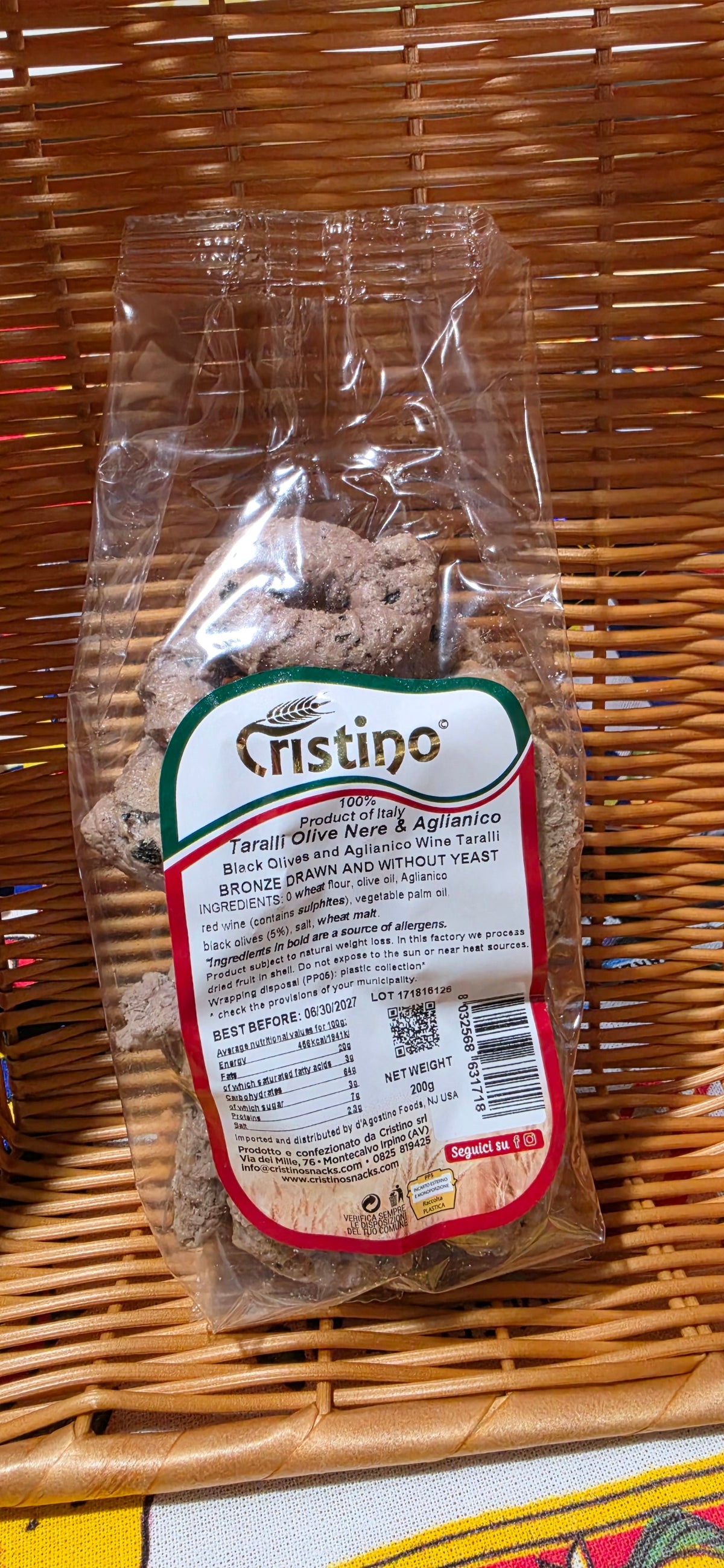 Cristino - Taralli - Black Olive and Aglianico Flavor - 200g