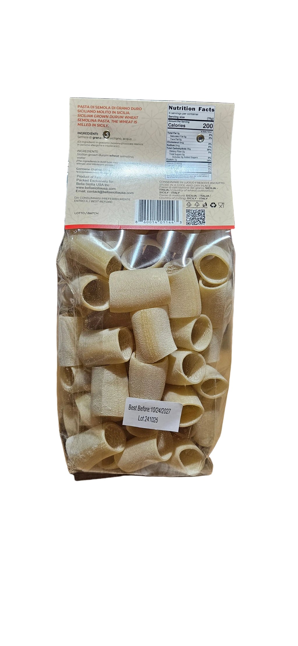 Bella Sicilia paccheri pasta 1lb /16 oz