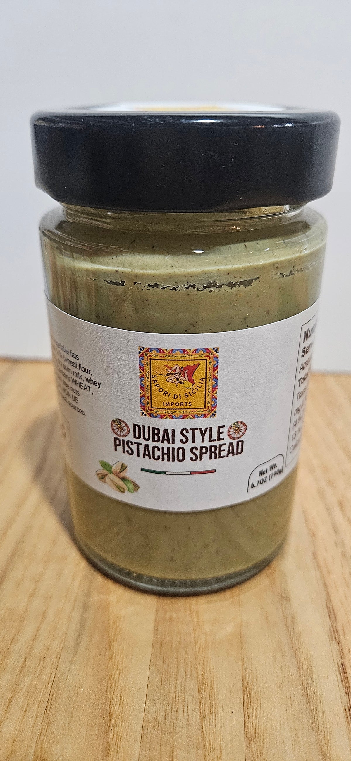 Sapori Di Sicilia Imports Dubai Style Pistachio Spread with Crispy Kataifi 190g (6.7 oz) – 35% Pistachio, Made in Sicily, Italian Pistachio Spread for Gelato, Pastry & Dessert