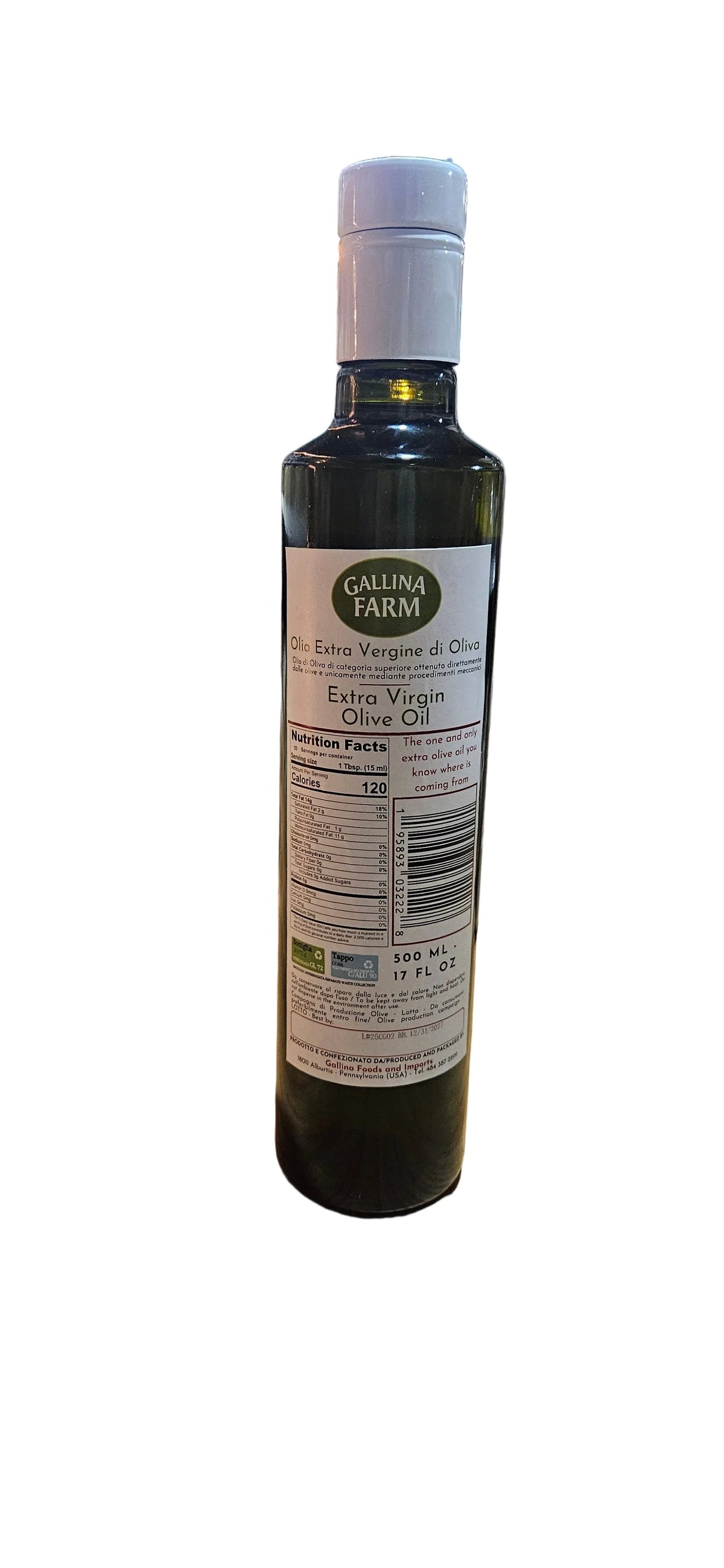 Gallina Farms Extra Virgin Olive Oil Coratina from Aragona, Agrigento & Buccheri( Syracuse) 500 ml/5 LITER