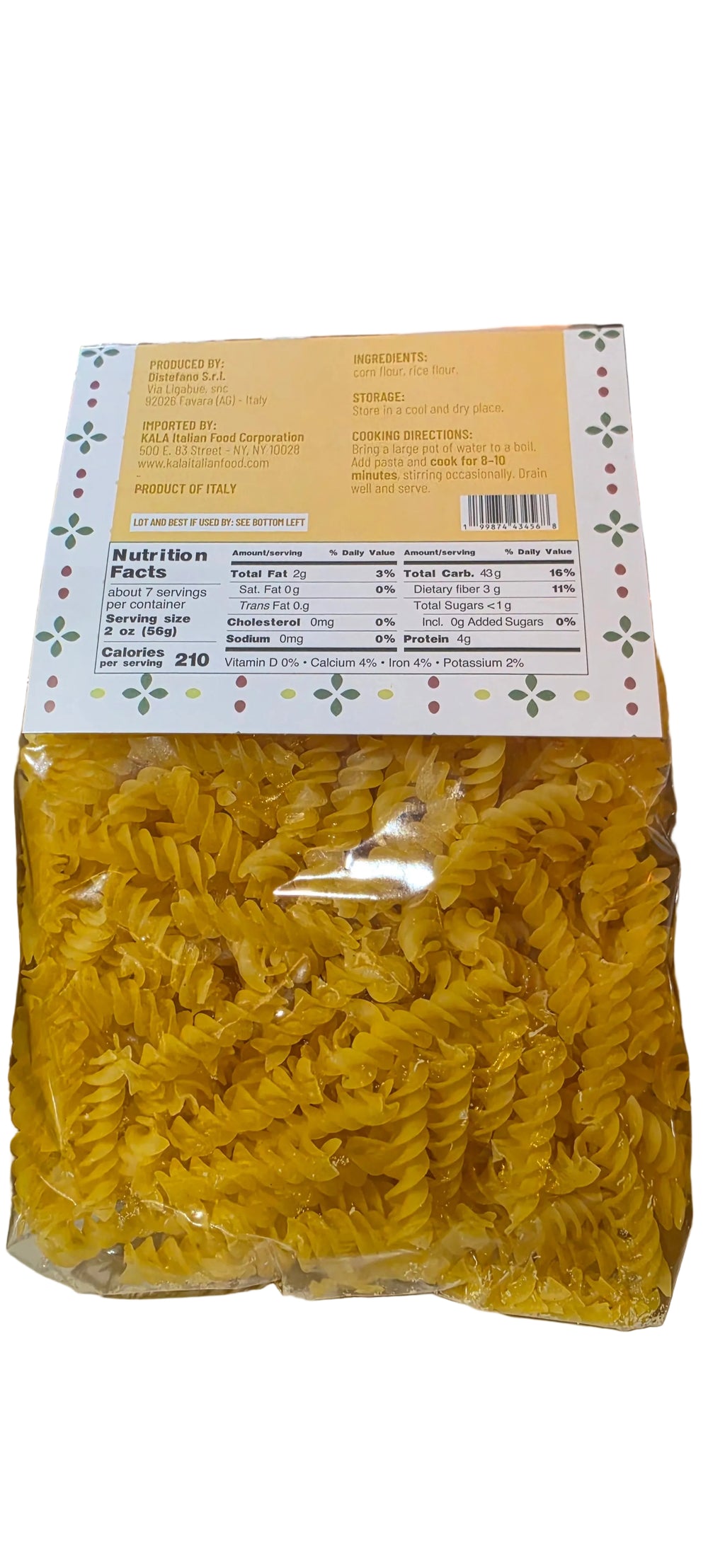 Kala Gluten-Free Corn & Rice 
“FUSILLI” pasta 14.1 oz