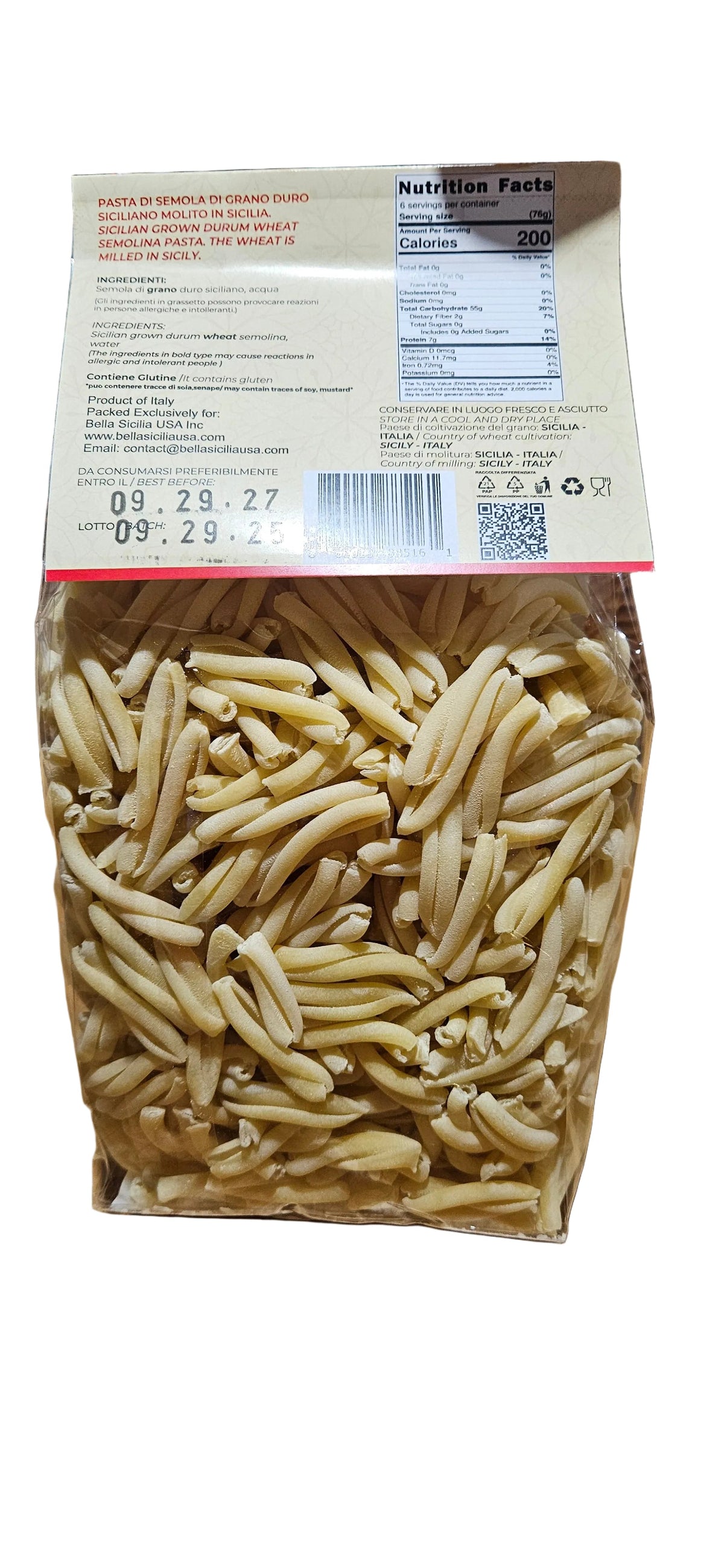 Bella Sicilia Caserecce pasta 1lb /16 oz