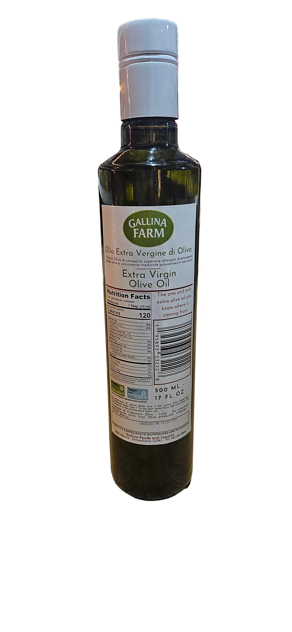Gallina farms extravirgin olive oil 500ml monocultivar "Biancolilla