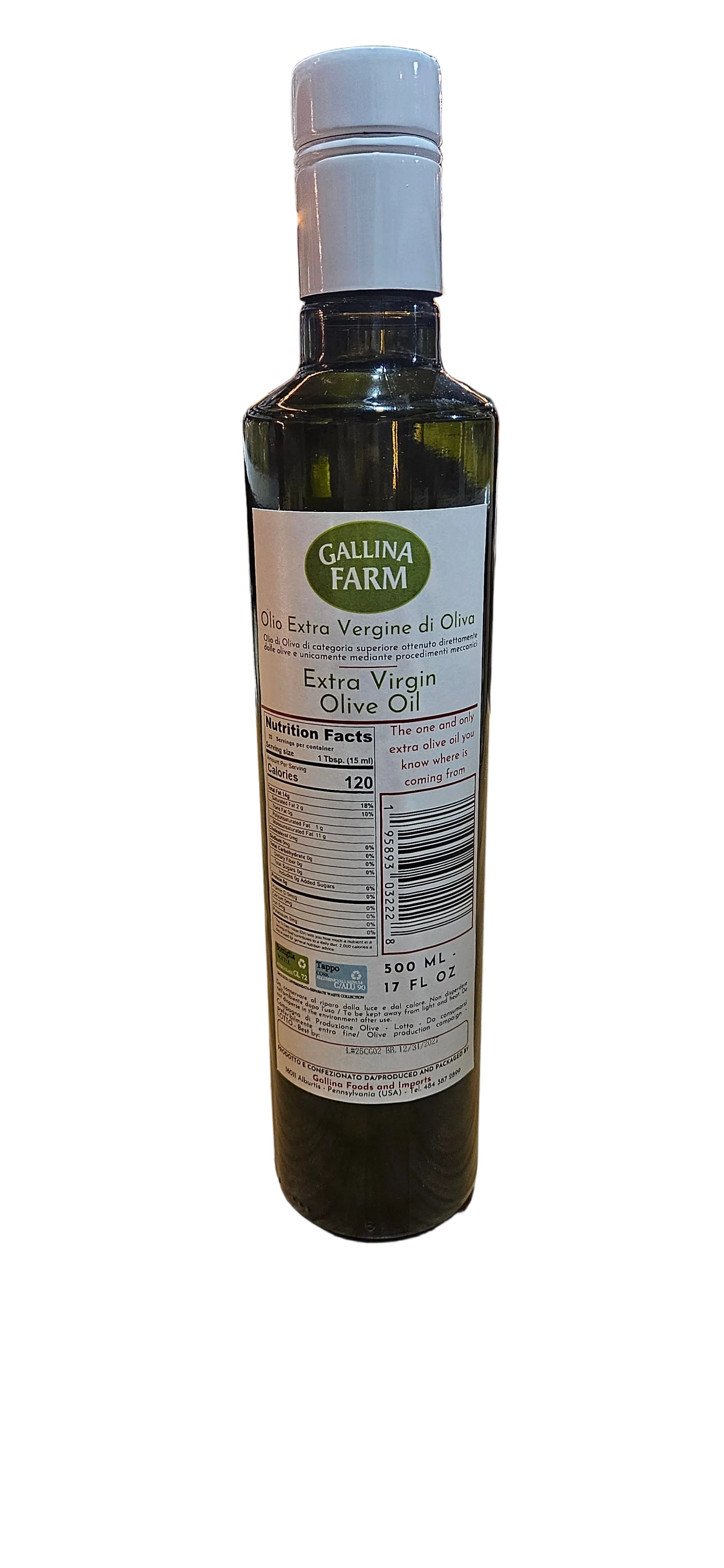 Gallina farms extravirgin olive oil 500ml monocultivar "Biancolilla