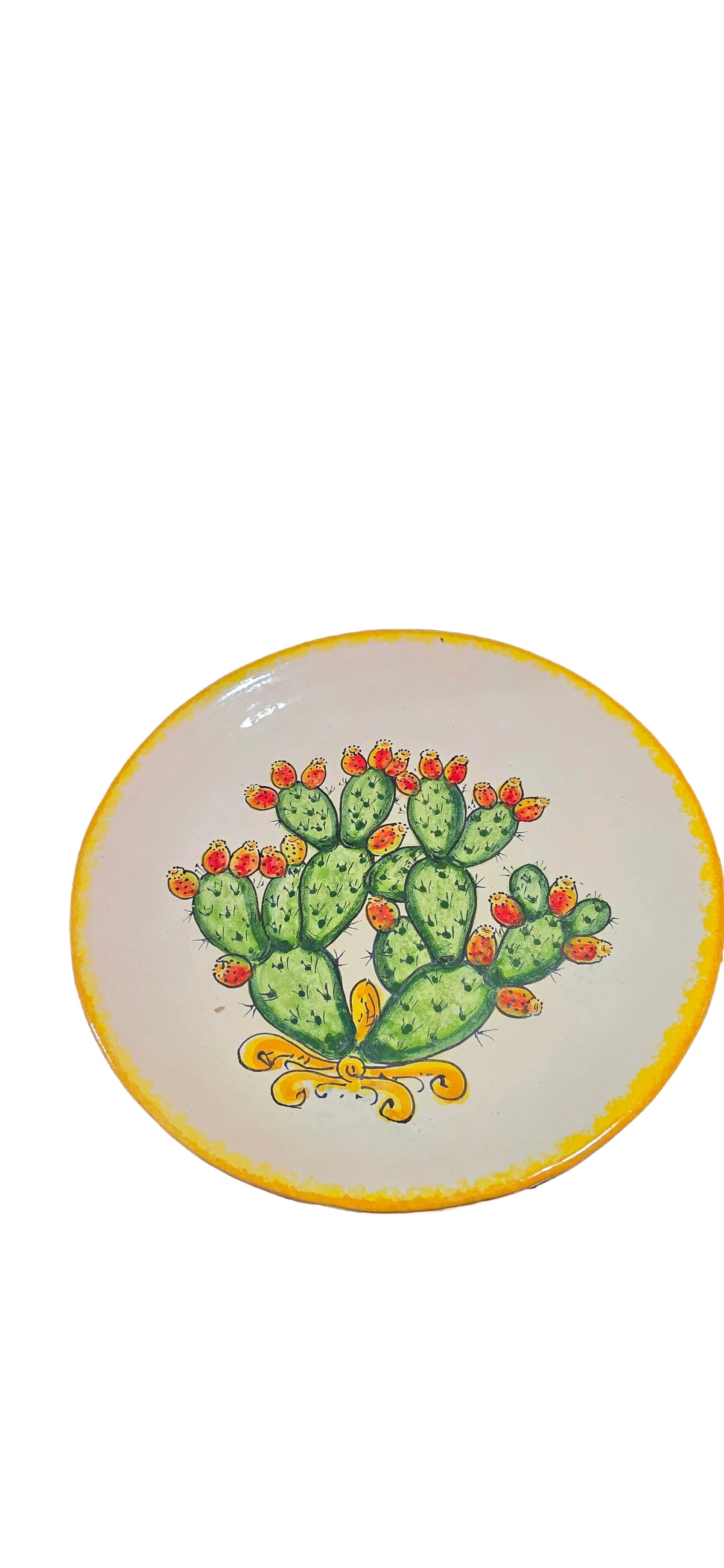 Vintage italian Hand-painted majolica  prickly pear cactus plate
