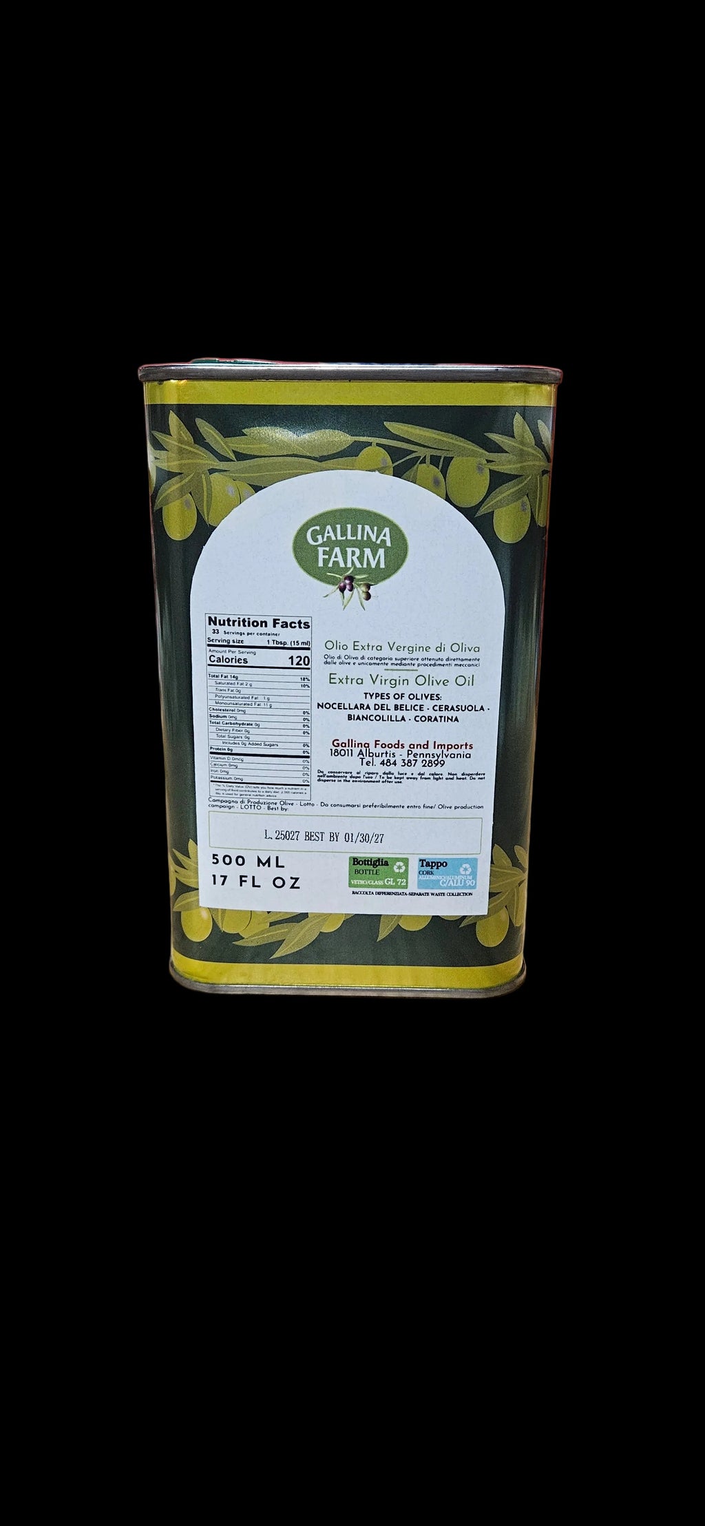 Gallina farms  extra virgin olive oil can 500ml