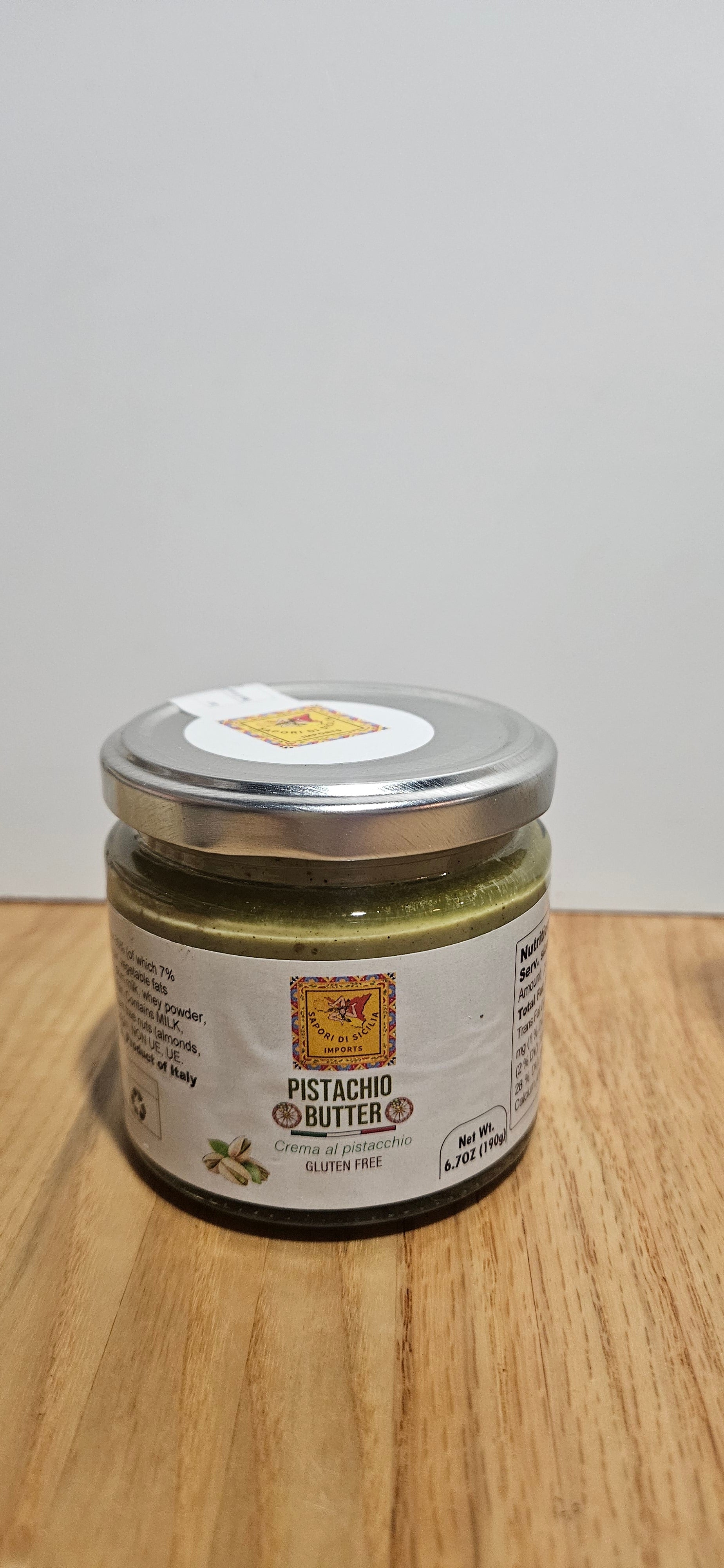 Sapori Di Sicilia Imports Pistachio Cream Butter 190g (6.7 oz) – 35% Pistachio, Made in Sicily, Italian Pistachio Spread for Gelato, Pastry & Dessert