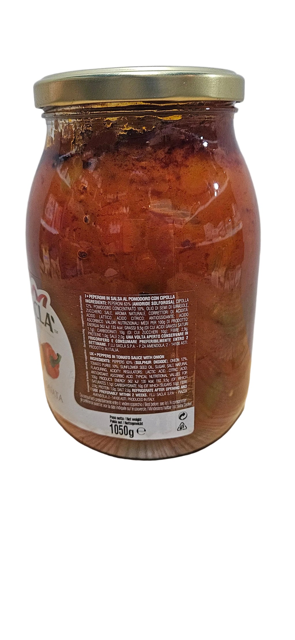 Italian Peperonata Roasted Peppers in Tomato Sauce by Sacla 1050 gr